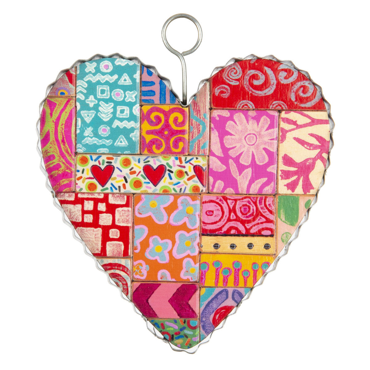 Mini Patchwork Wood Heart Charm