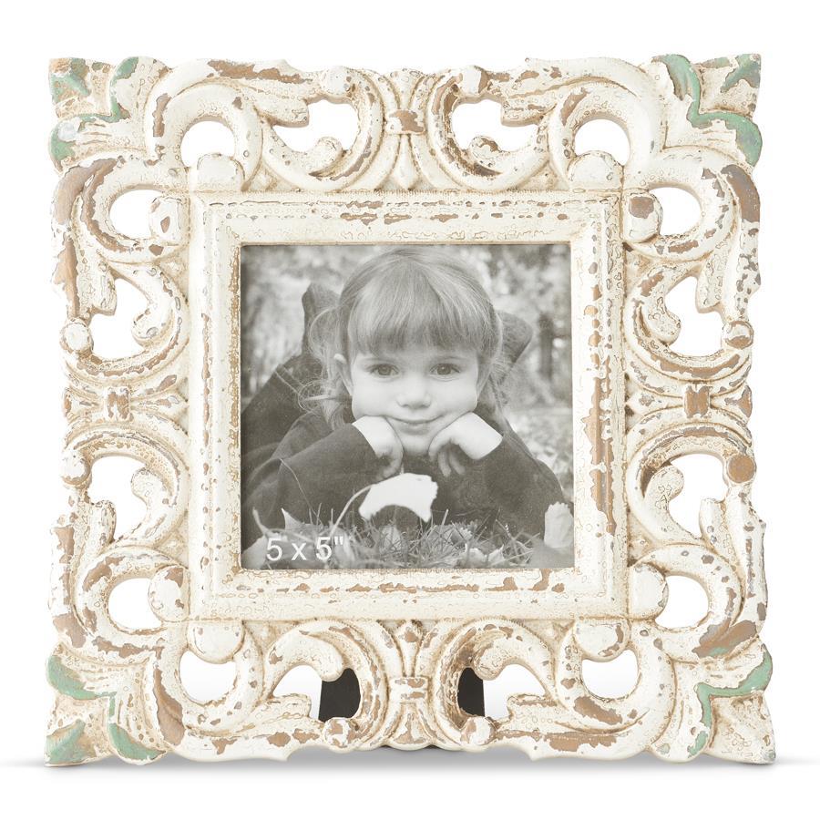 Whitewashed Carved Photo Frame