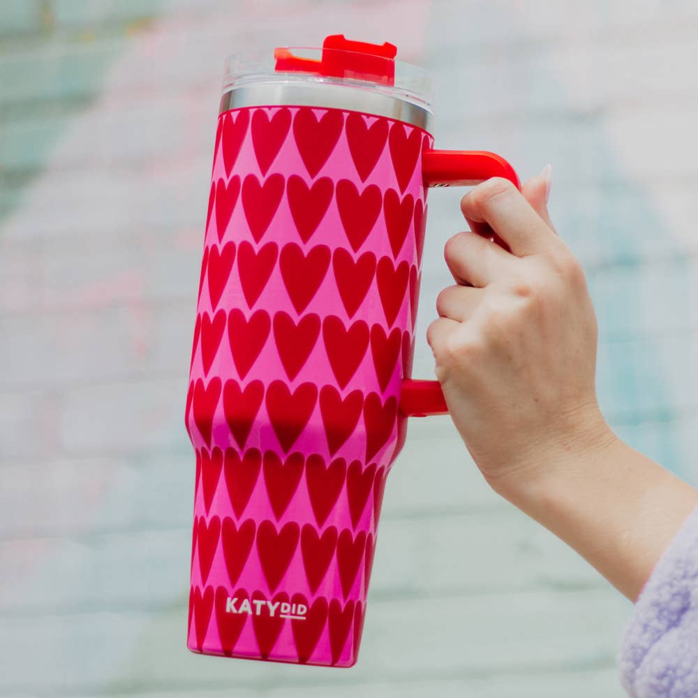 Girly Red Hearts Pattern Tumbler with Handle