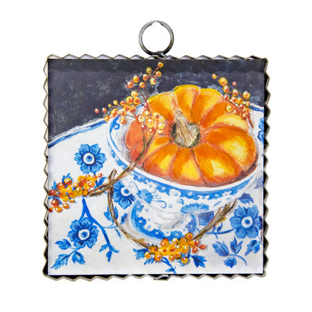 Mini Pumpkin In A Blue & White Cup Print