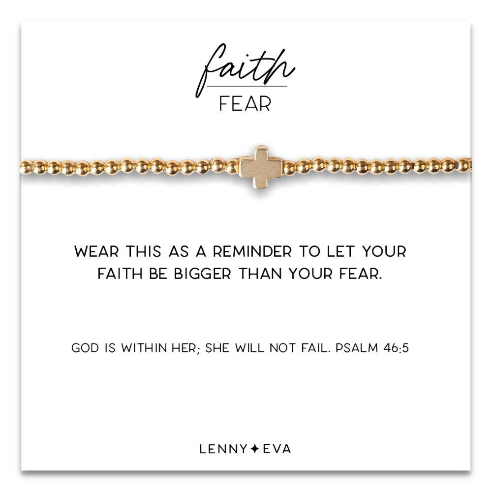 Faith Over Fear Cross Bracelet, 4mm -Gold