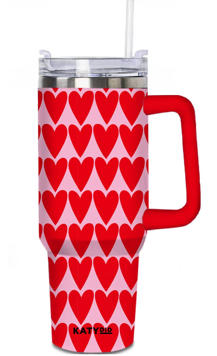 Girly Red Hearts Pattern Tumbler with Handle